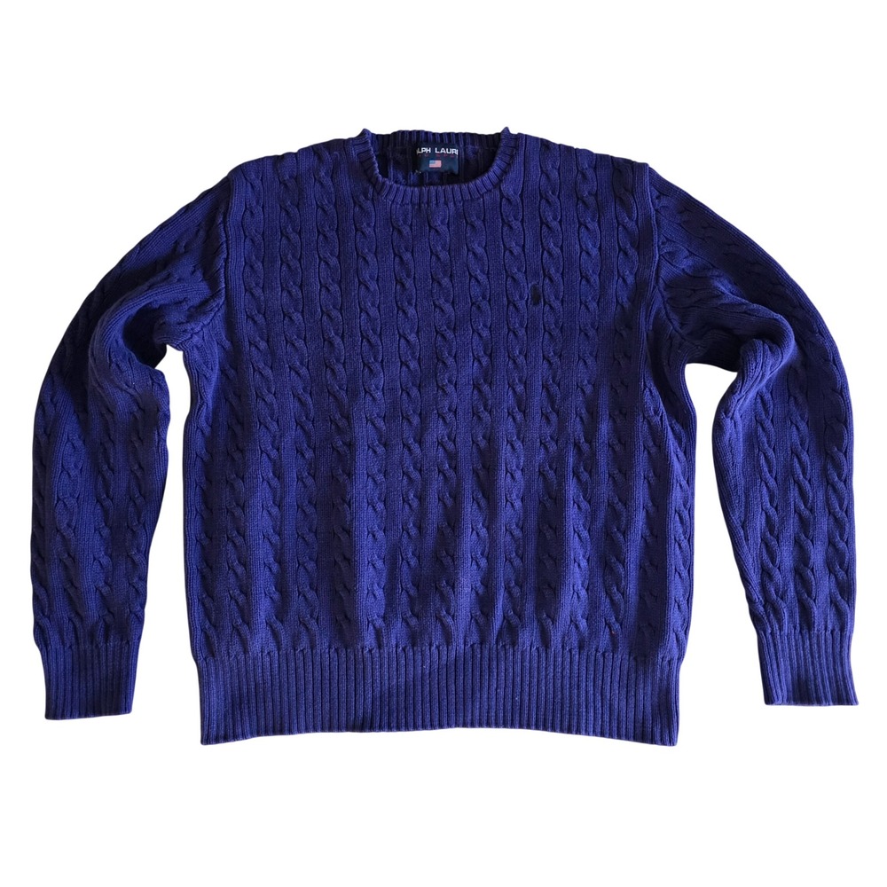 Vintage 90s Ralph Lauren Polo Sport Cable Knit Sweater Mens S Purple Cotton